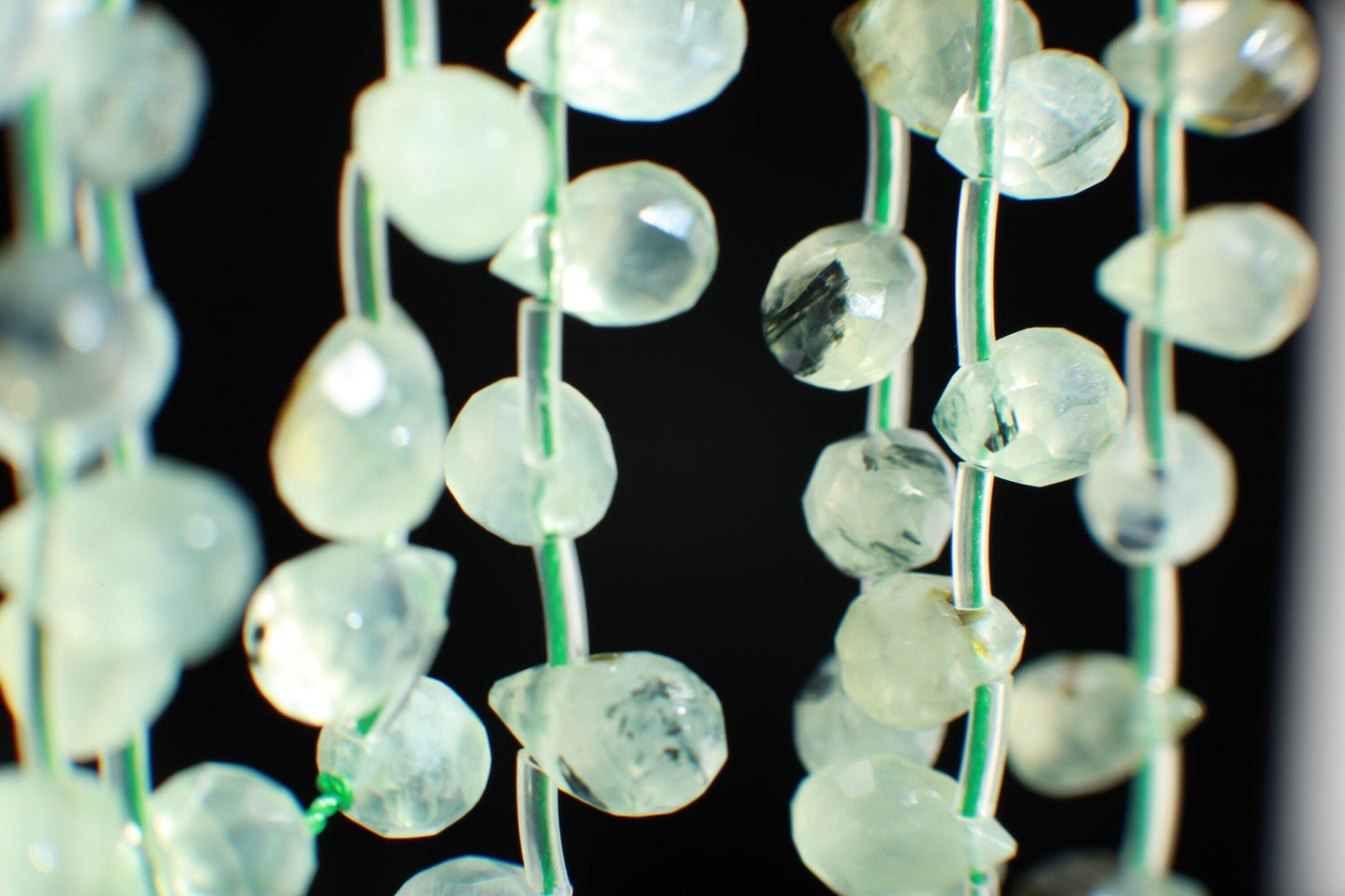 Natural Prehnite,Green Tourmalinated Quartz,Faceted Briolette Drops Shape 6x9mm Gemstones Side Drilled Beads 16" Strands 44Pcs,Single/Bulk
