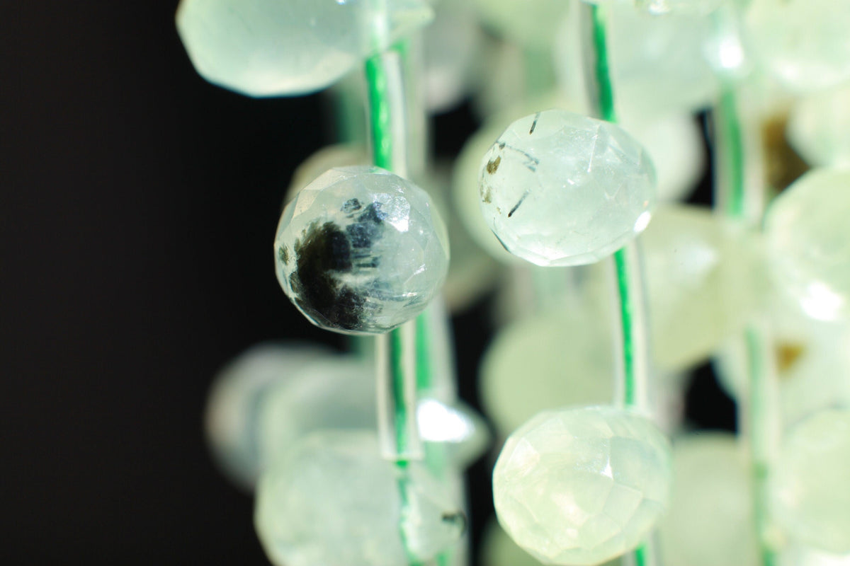 Natural Prehnite,Green Tourmalinated Quartz,Faceted Briolette Drops Shape 6x9mm Gemstones Side Drilled Beads 16" Strands 44Pcs,Single/Bulk