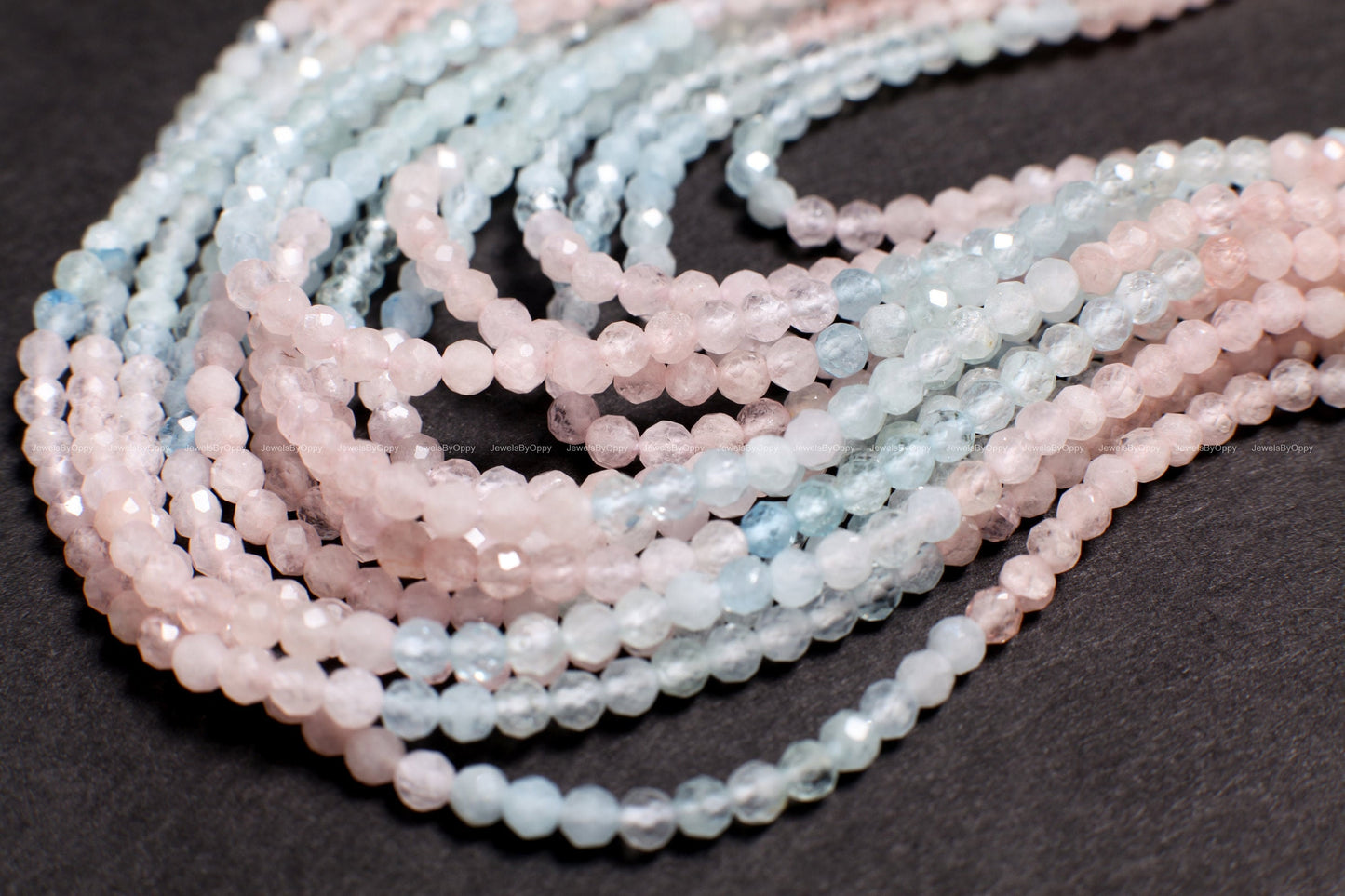 Multi Aquamarine, morganite Micro Faceted AAA Round 3mm, Jewelry Making Necklace, Bracelet, DIY Gemstone Beads 12.5" Strand