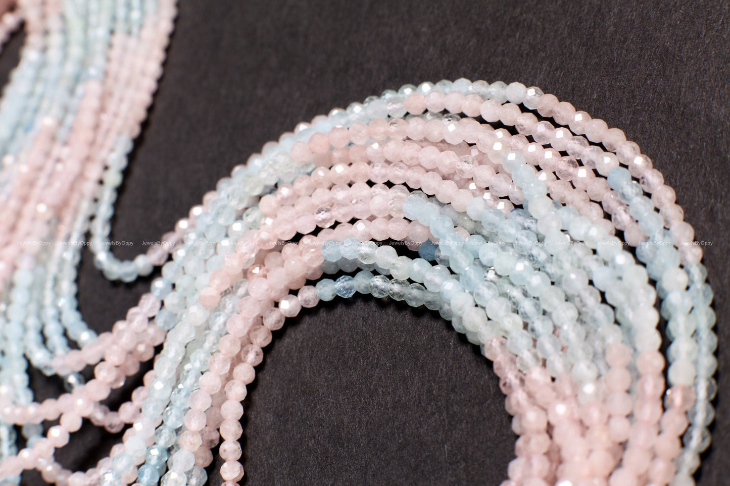 Multi Aquamarine, morganite Micro Faceted AAA Round 3mm, Jewelry Making Necklace, Bracelet, DIY Gemstone Beads 12.5" Strand