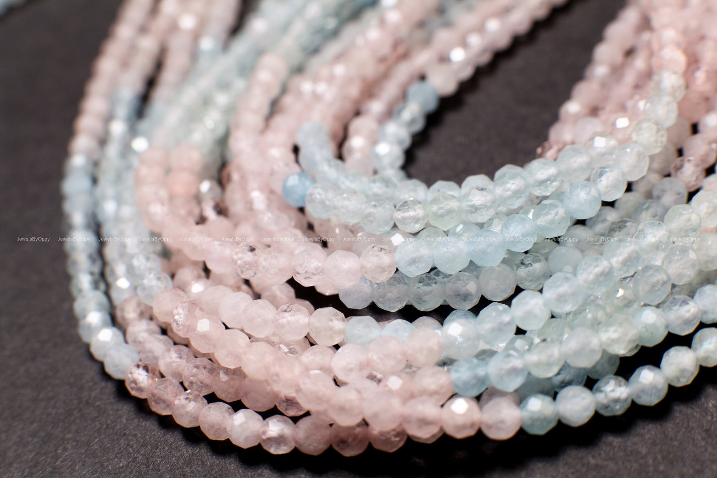 Multi Aquamarine, morganite Micro Faceted AAA Round 3mm, Jewelry Making Necklace, Bracelet, DIY Gemstone Beads 12.5" Strand