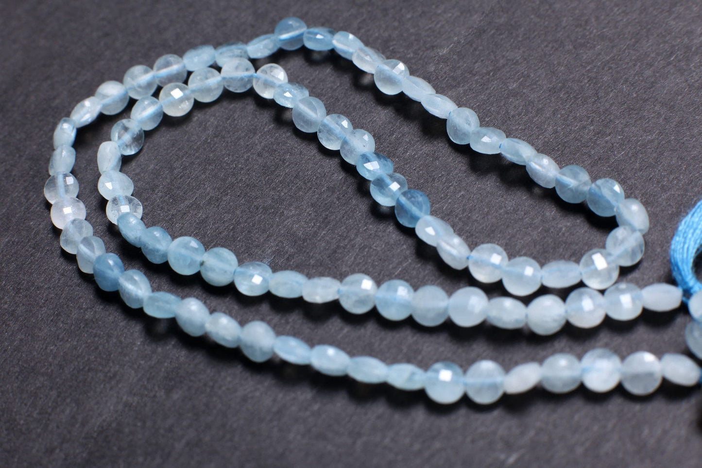 Natural Aquamarine Gemstone Sky Blue Faceted 3.5-4mm Coin Shape, shaded Aquamarine , Jewelry Making 12.5" strand.High quality