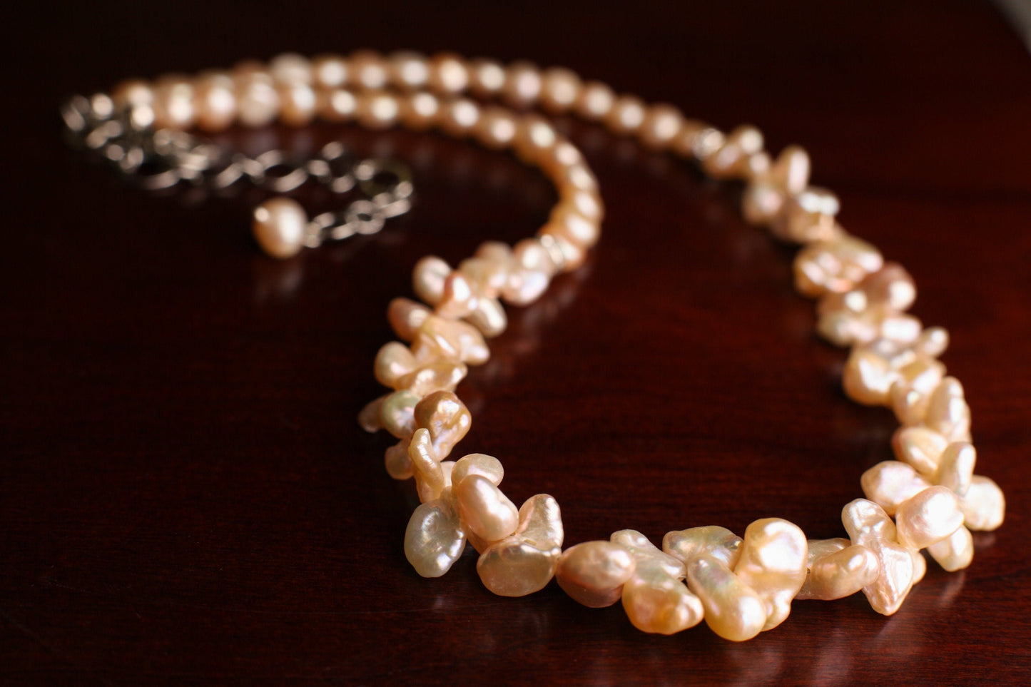 Natural Freshwater Champagne Pink Keshi Pearl, 6mm Freshwater Button Pink, Pearl High Luster Pearl Necklace with 3" Extension, Bridal, Gift