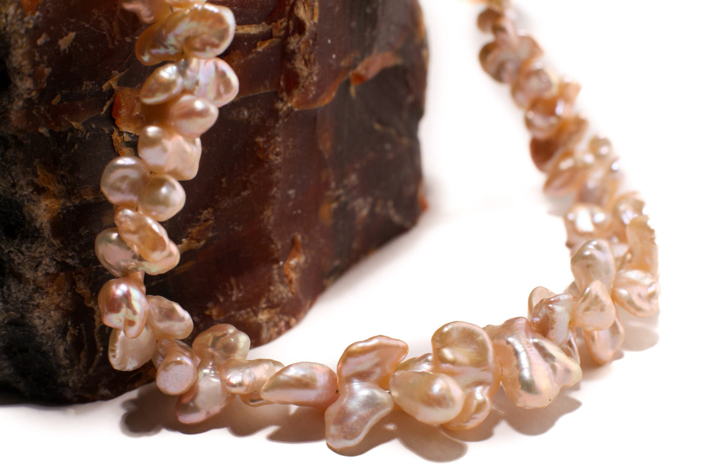 Natural Freshwater Champagne Pink Keshi Pearl, 6mm Freshwater Button Pink, Pearl High Luster Pearl Necklace with 3" Extension, Bridal, Gift