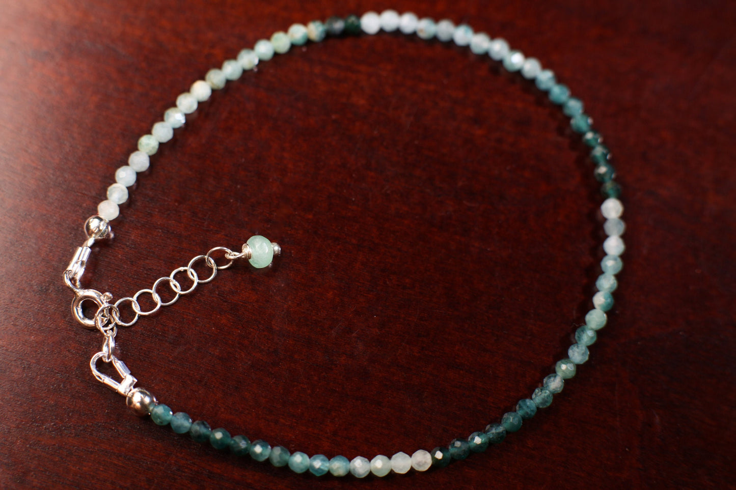 Natural Grandidierite 2.5mm Faceted Micro Diamond Cut Multi Shaded Round in 925 Sterling Silver Bracelet with 1" Extension,Rare Special Gift