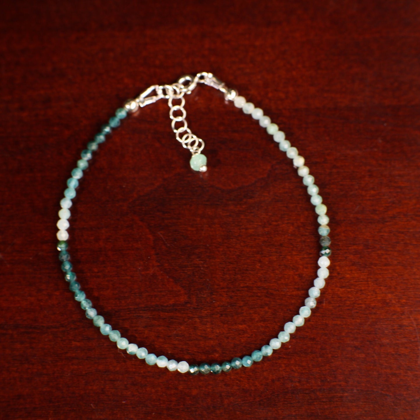 Natural Grandidierite 2.5mm Faceted Micro Diamond Cut Multi Shaded Round in 925 Sterling Silver Bracelet with 1" Extension,Rare Special Gift