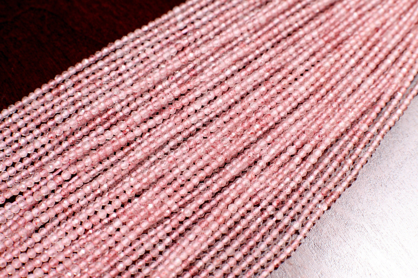 Strawberry Quartz 2mm Faceted Diamond Micro Cut Round 14.5" Strand