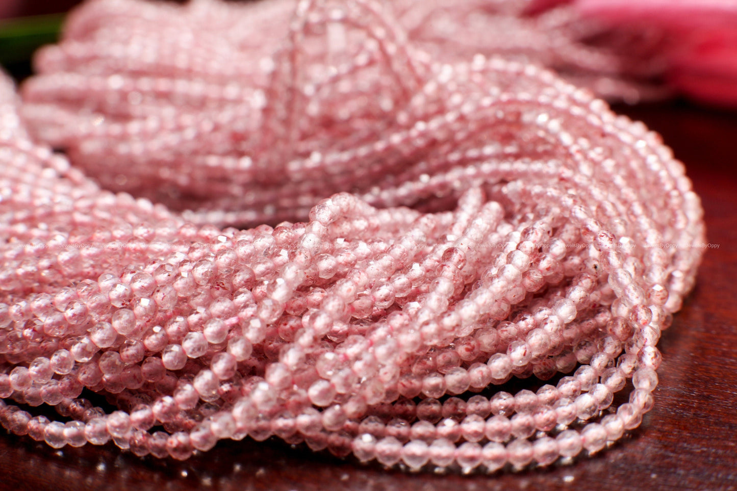 Strawberry Quartz 2mm Faceted Diamond Micro Cut Round 14.5" Strand