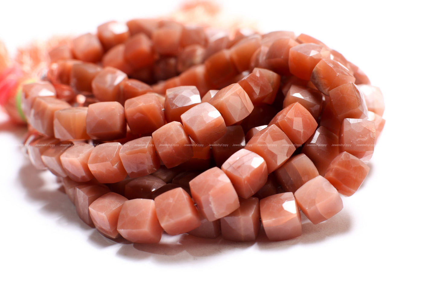 Chocolate Moonstone 7.5-8.5mm Faceted Dice Shape Sauare Cube Beads, Jewelry Making 8" Strand , approx 24 pcs beads
