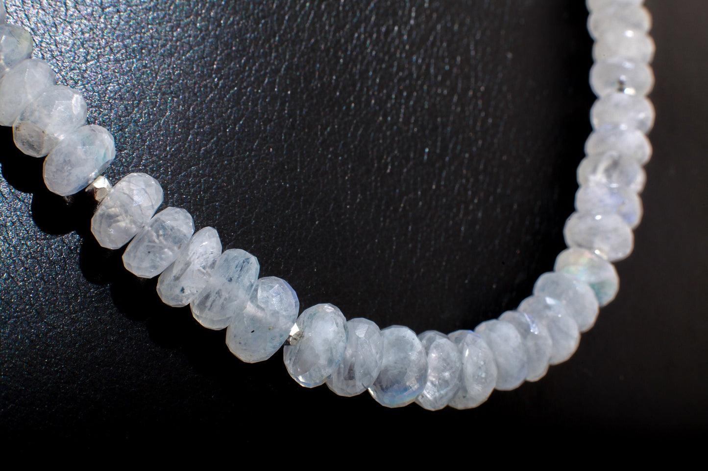 Natural Rainbow Moonstone Graduated 6-9mm Faceted Roundel Gemstone Necklace with 2" Extension, June Birthstone, Precious Gift For Her