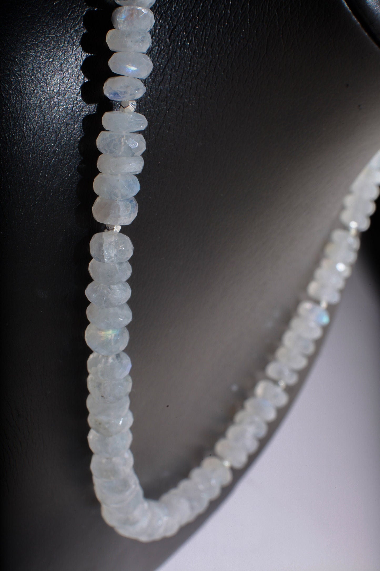 Natural Rainbow Moonstone Graduated 6-9mm Faceted Roundel Gemstone Necklace with 2" Extension, June Birthstone, Precious Gift For Her