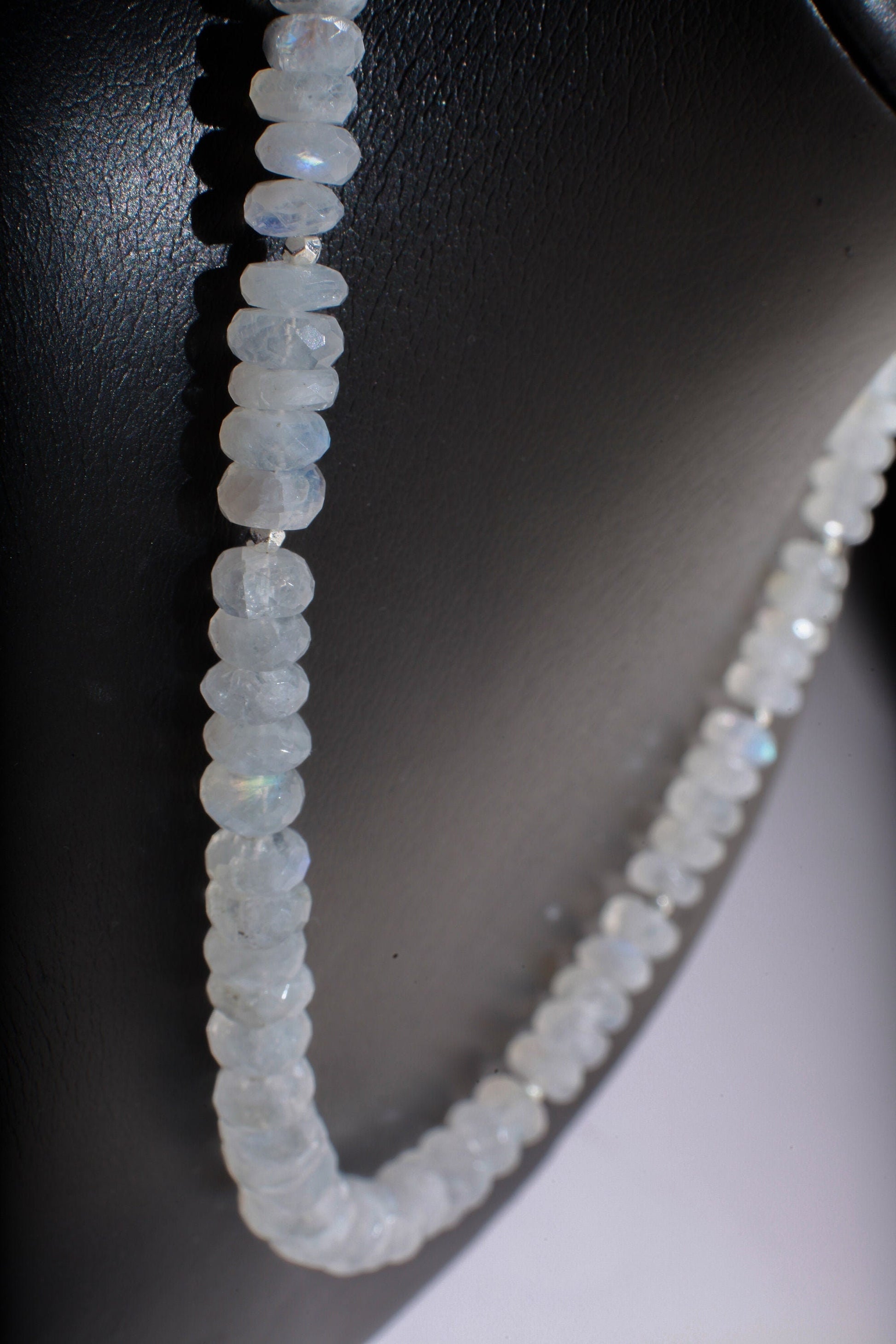 Natural Rainbow Moonstone Graduated 6-9mm Faceted Roundel Gemstone Necklace with 2" Extension, June Birthstone, Precious Gift For Her