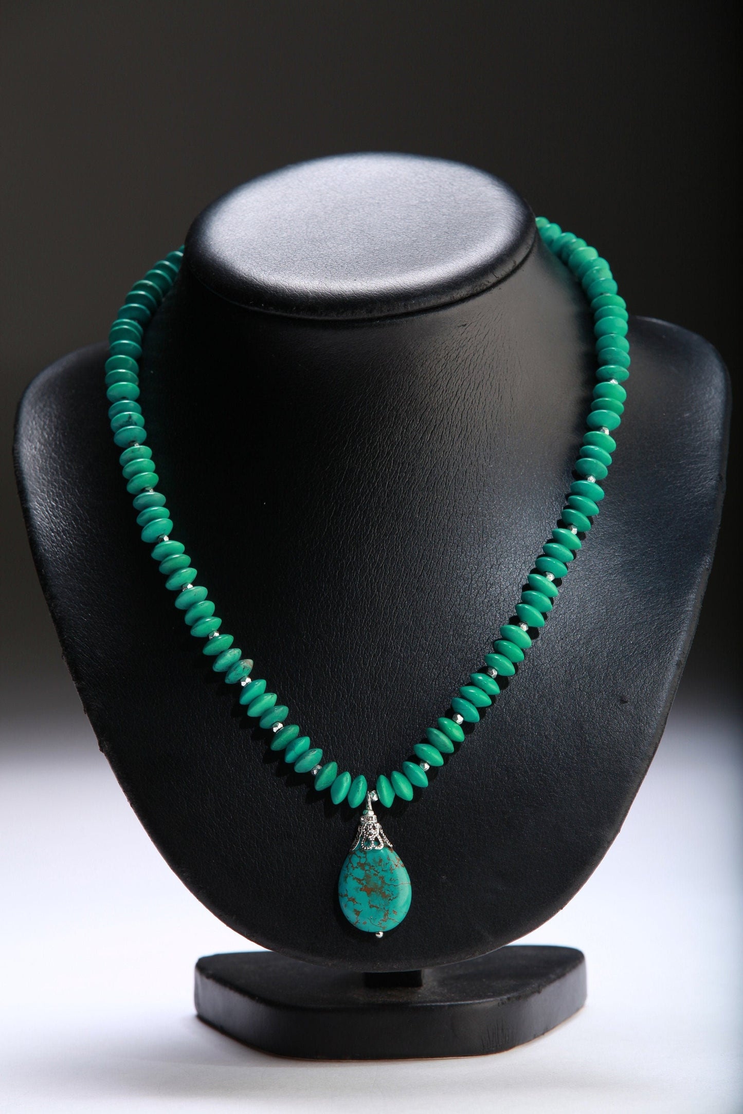 Turquoise Necklace, Natural Tibetan Turquoise 8mm Lentil with Stunning Turquoise Focal Bead Statement Native Southwestern Necklace 19.25"