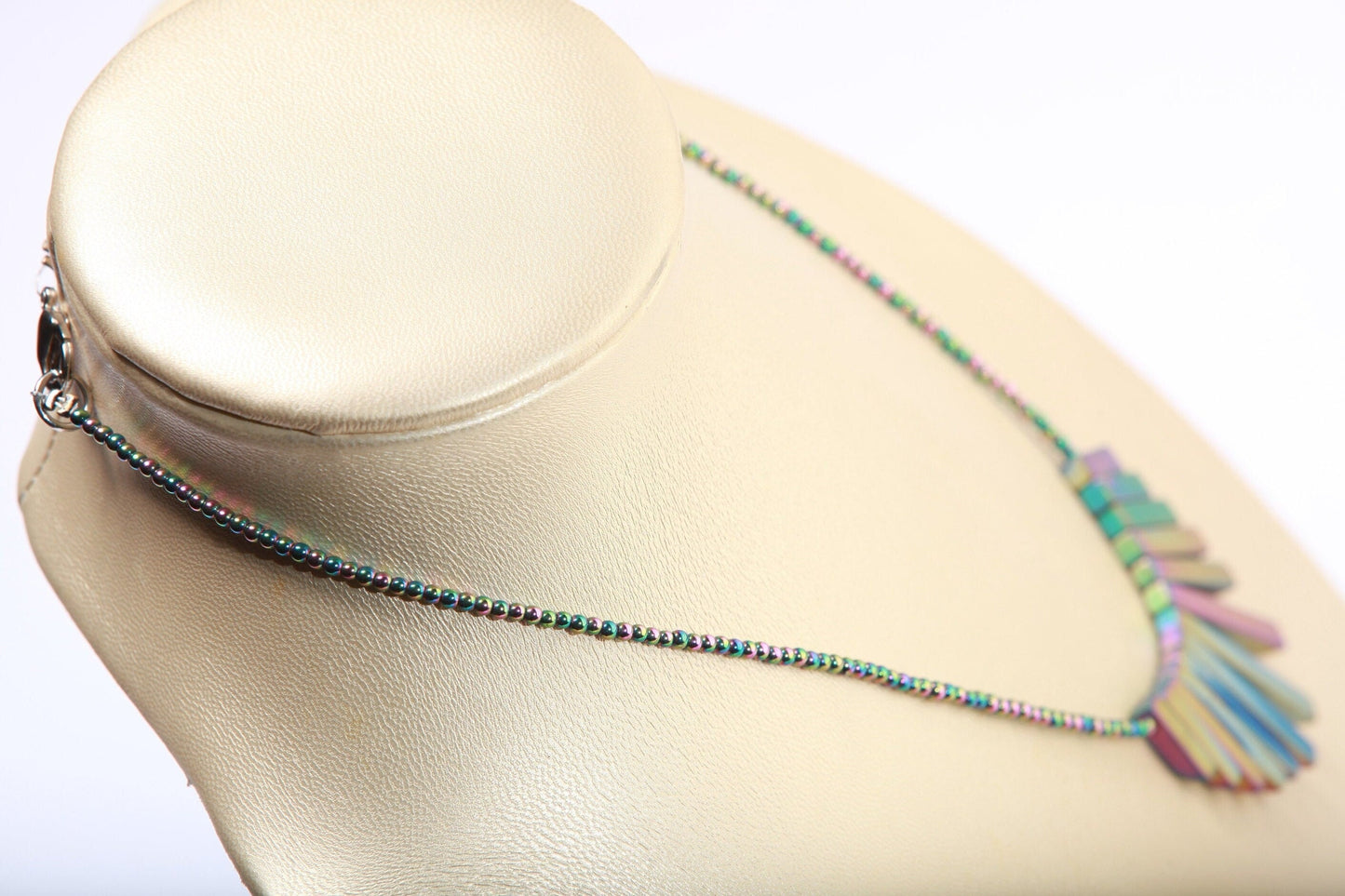 Titanium Hematite matte Graduated Stick double side wearable 2 different shaded color in both side, silver Necklace, 14 to 24" choice.