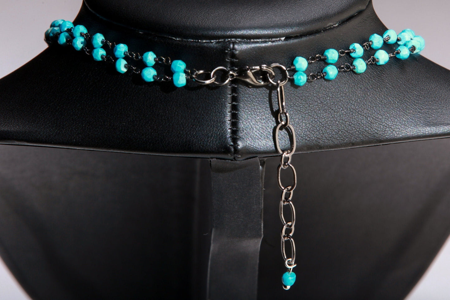 Natural Tibetan Spiderweb Turquoise Teardrop Pendant with Natural Turquoise Oxidized Silver Wire Wrap Double Layer 18+ 2" Extension Necklace