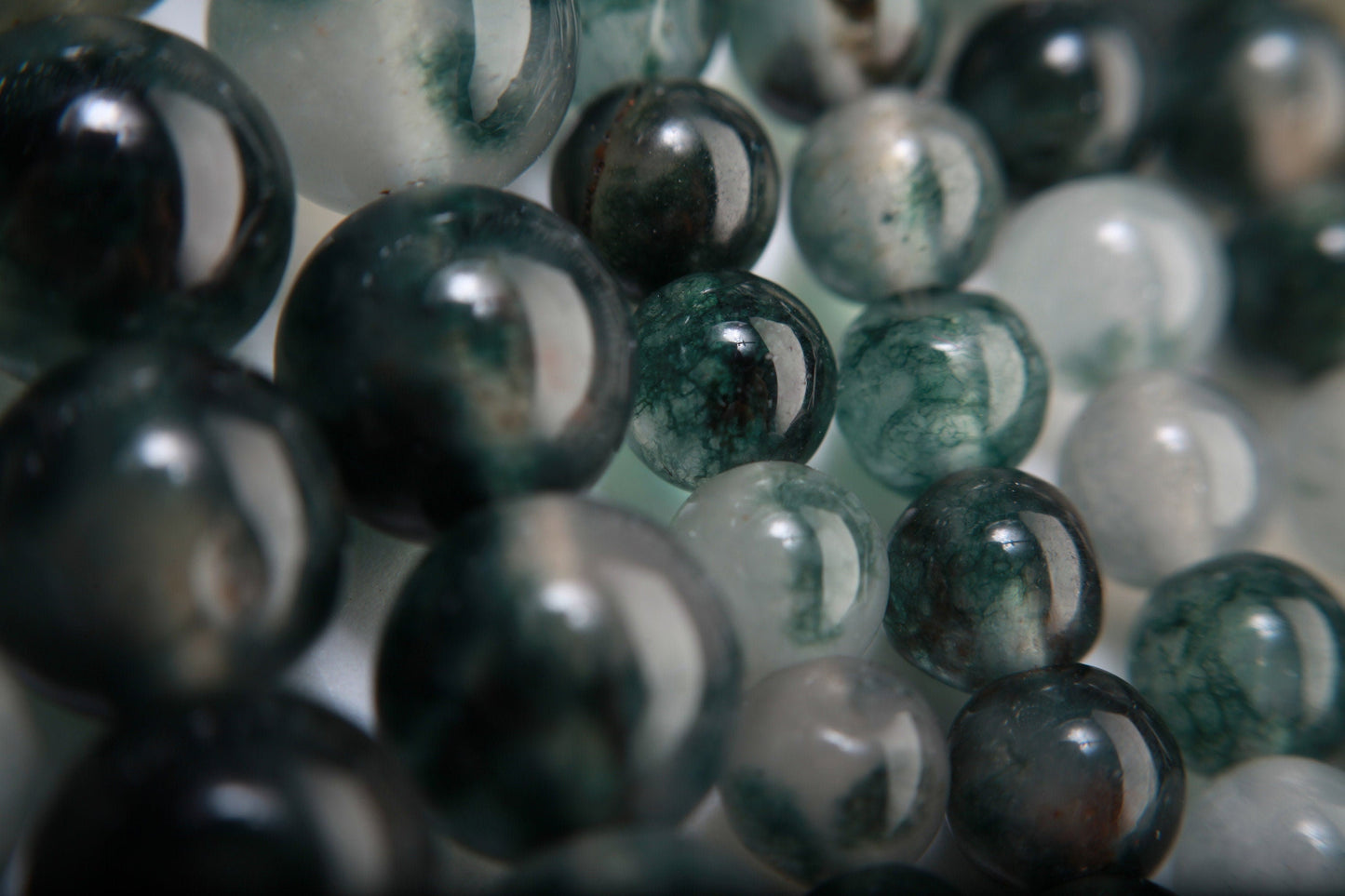 Natural Moss Agate Gemstone smooth Round Beads 6mm 8mm 10mm, 15" strand , Single/Bulk