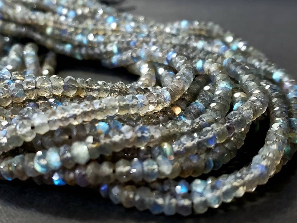 Natural Labradorite Blue Flash 4-4.5mm and 3-3.5mm Faceted Rondelle For Jewelry Making,DIY, Healing Gemstones 6.” and 12.25" St