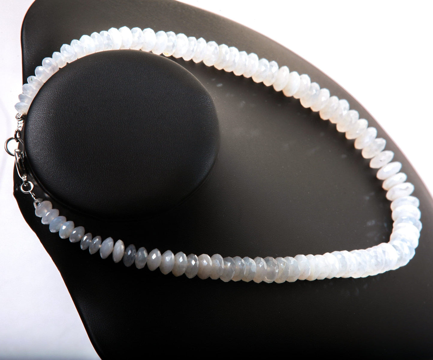 Natural Mystic Moonstone German Cut Graduated Faceted Rondelle Gemstone 17" Necklace
