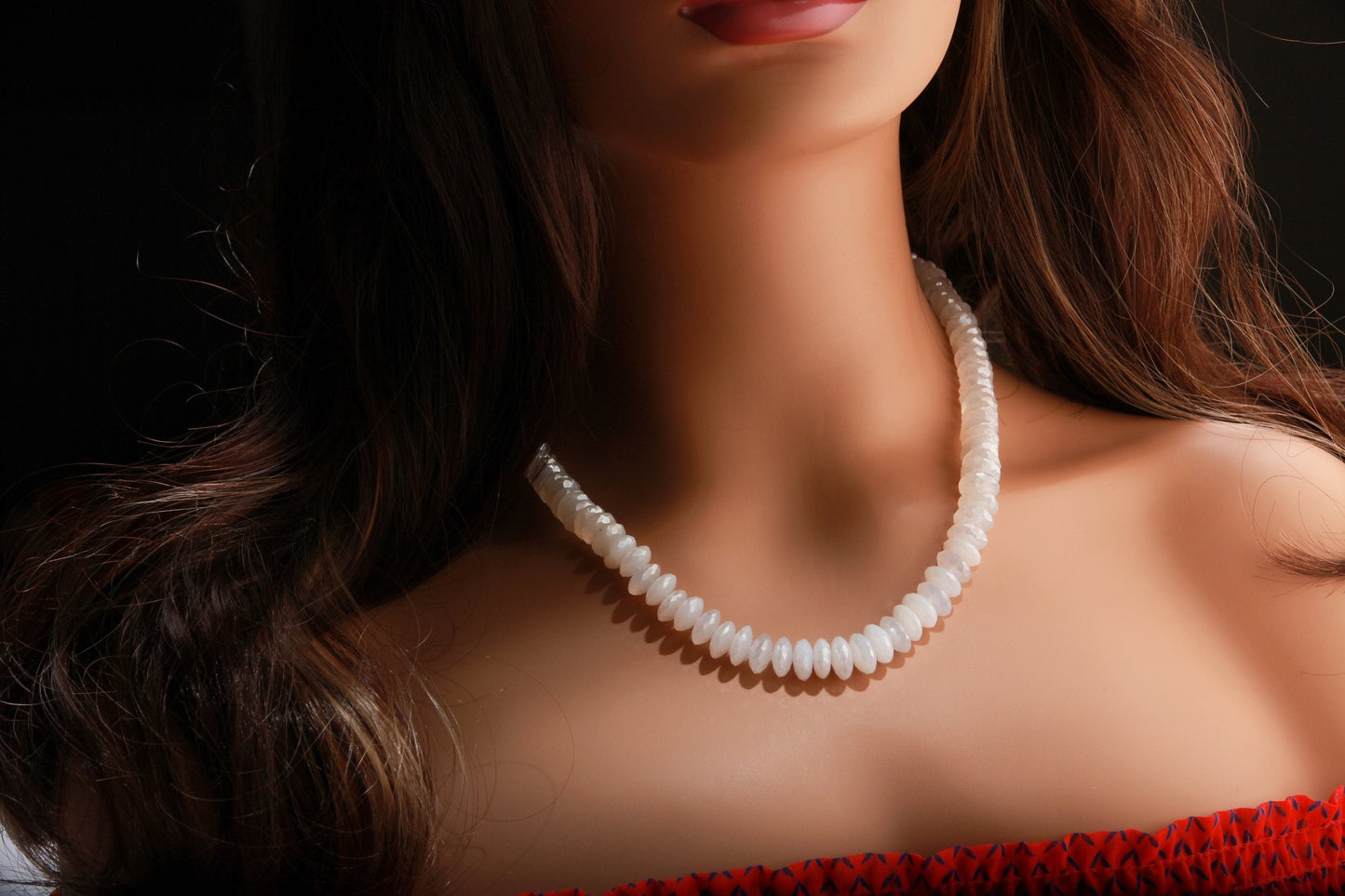 Natural Mystic Moonstone German Cut Graduated Faceted Rondelle Gemstone 17" Necklace