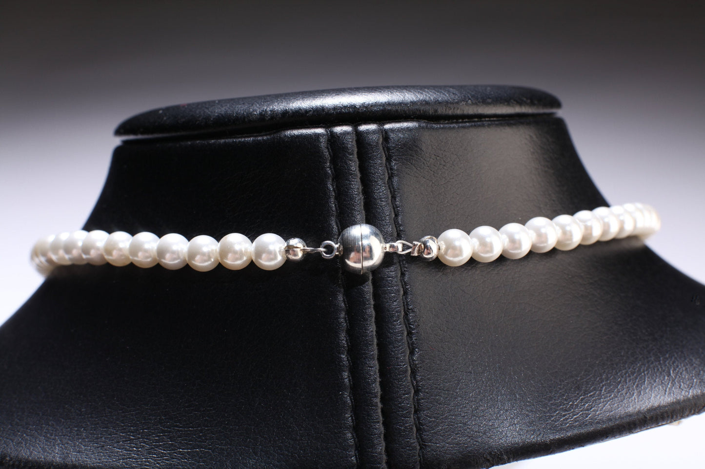 South Sea Shell Pearl Smooth Round and Rhinestone Pearl Beads White Necklace, Bridal with Magnetic Closure, Gift for Her