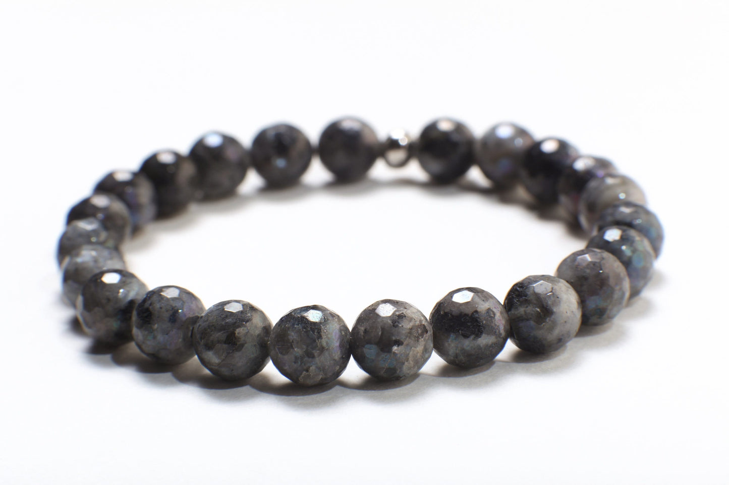 Larvikite Faceted Round Stretchy Healing Gemstone Bracelet