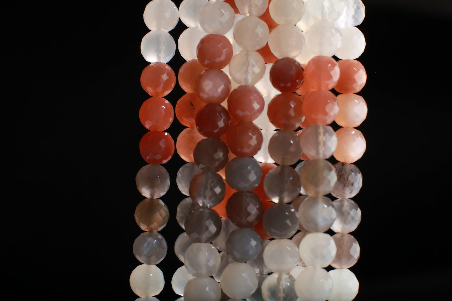 Natural Multi-Toned Moonstone Faceted Round Beads, Sold By Strand, 7mm, 9.5"