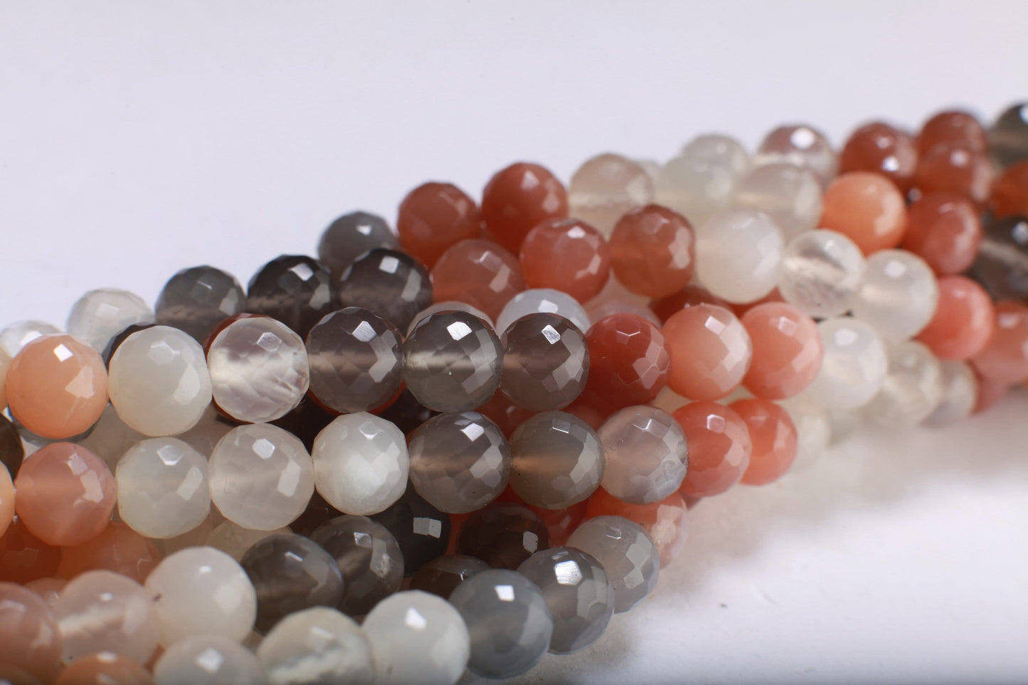Natural Multi-Toned Moonstone Faceted Round Beads, Sold By Strand, 7mm, 9.5"