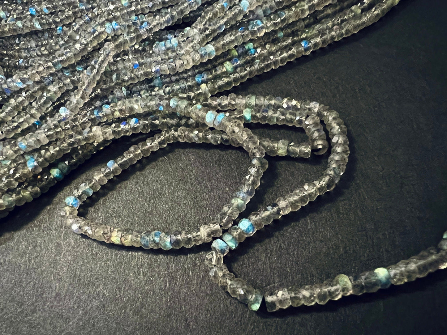 Labradorite Blue Flash micro faceted 3.5-4mm roundel beads 12.5" strand