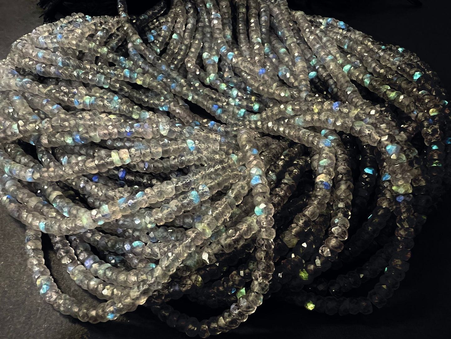 Labradorite Blue Flash micro faceted 3.5-4mm roundel beads 12.5" strand