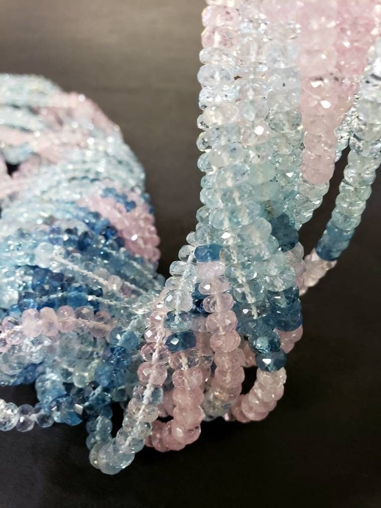 Natural Multi Aquamarine, Santa Maria Aquamarine 4.5-5.5mm Faceted Tire, Rondelle, AAA Quality Clear and rare Aquamarine. 8" and 16" strand