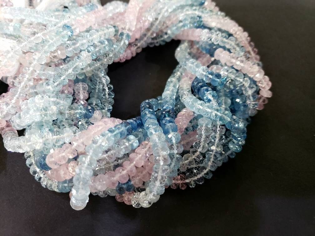 Natural Multi Aquamarine, Santa Maria Aquamarine 4.5-5.5mm Faceted Tire, Rondelle, AAA Quality Clear and rare Aquamarine. 8" and 16" strand