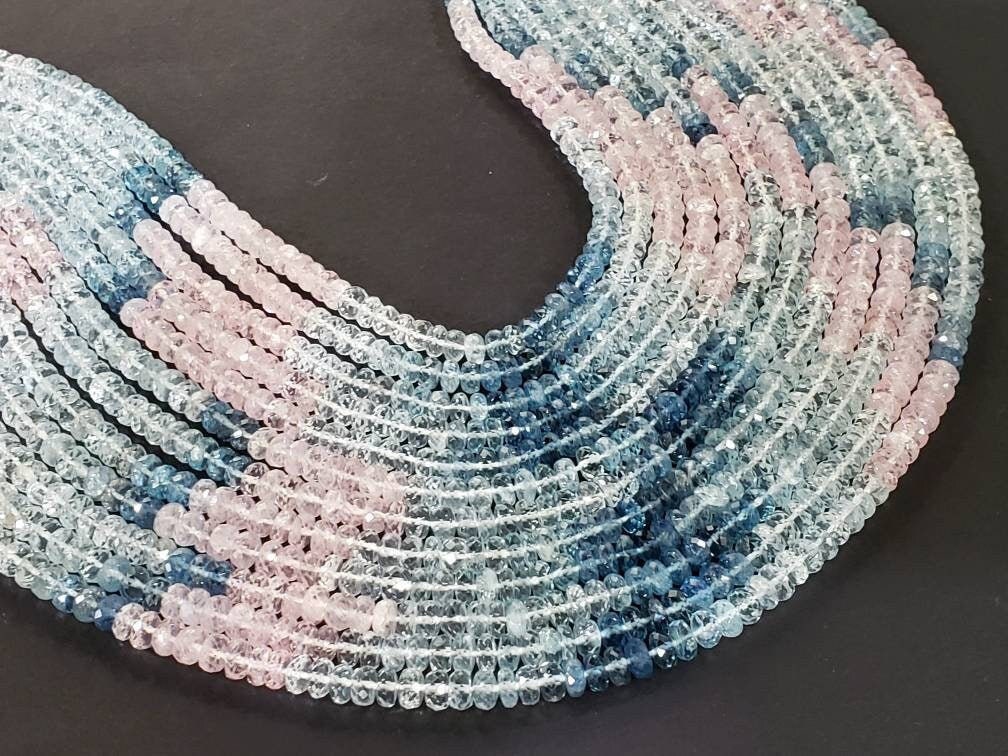 Natural Multi Aquamarine, Santa Maria Aquamarine 4.5-5.5mm Faceted Tire, Rondelle, AAA Quality Clear and rare Aquamarine. 8" and 16" strand