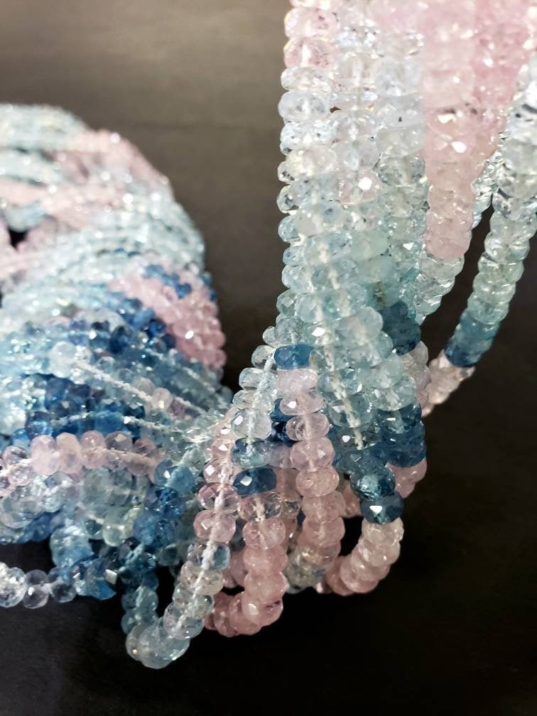 Natural Multi Aquamarine, Santa Maria Aquamarine 4.5-5.5mm Faceted Tire, Rondelle, AAA Quality Clear and rare Aquamarine. 8" and 16" strand