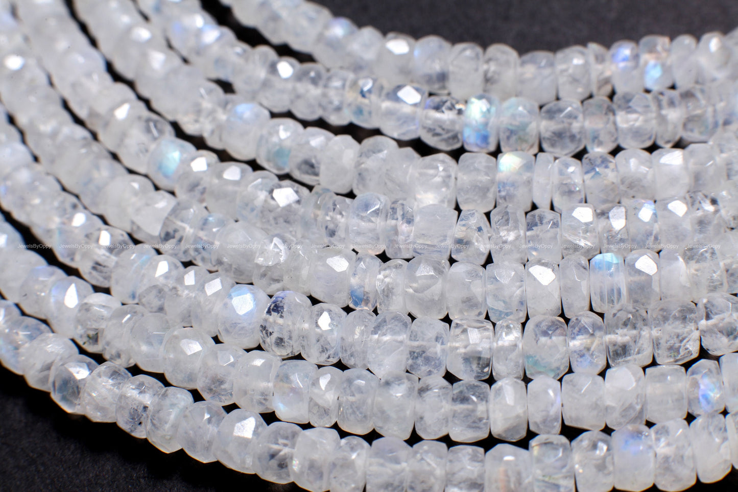 Rainbow Moonstone 5-5.5mm Faceted Rondelle AAA Gemstone, July Birthstone, Jewelry Making Beads, Natural Gemstone 8" Strand