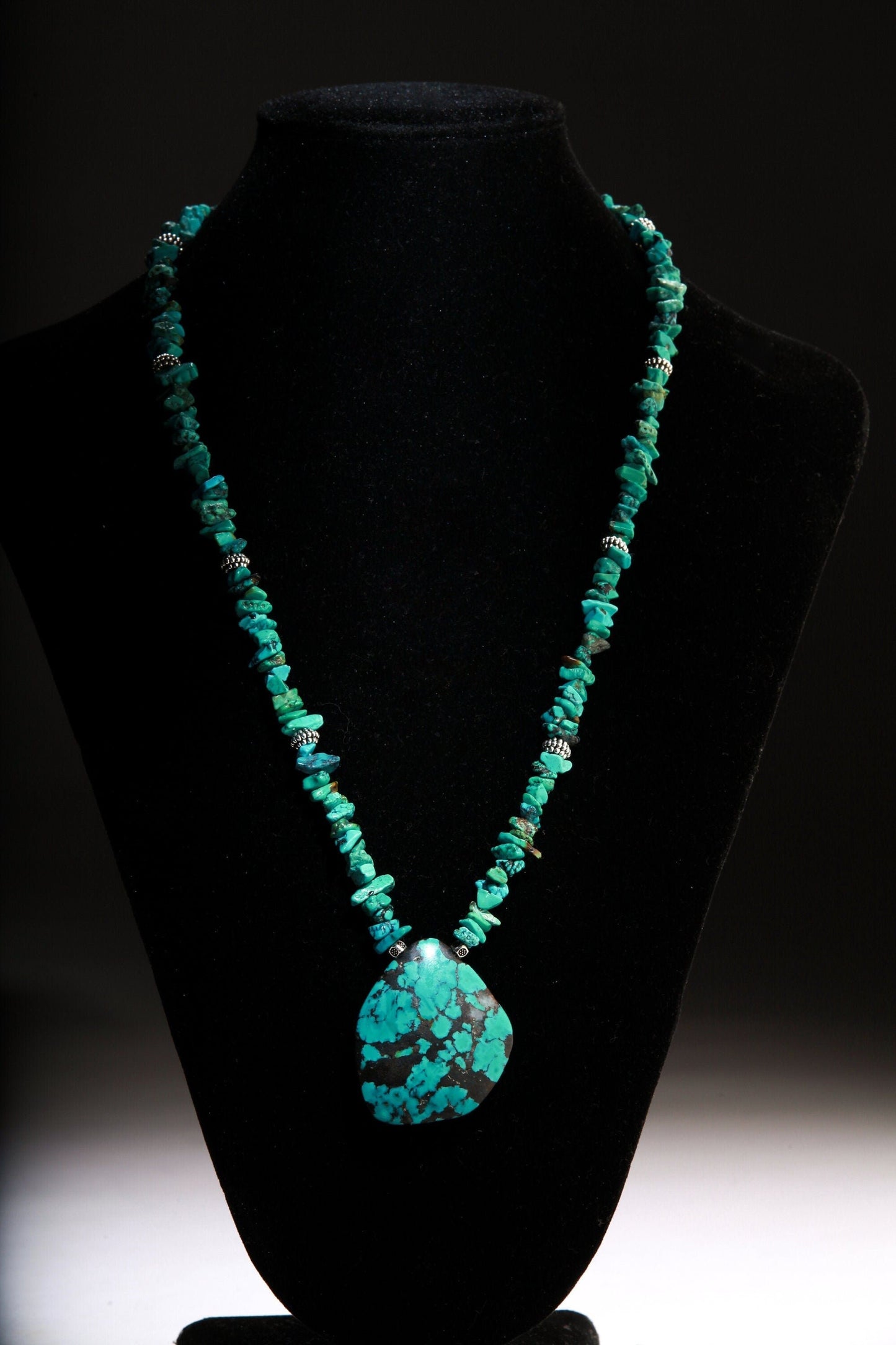 Natural AAA Tibetan Turquoise Spiderweb stunning Matrix Raw and Triangular 42mm Pendant with Fancy Lobster Clasp, 22.5" Necklace