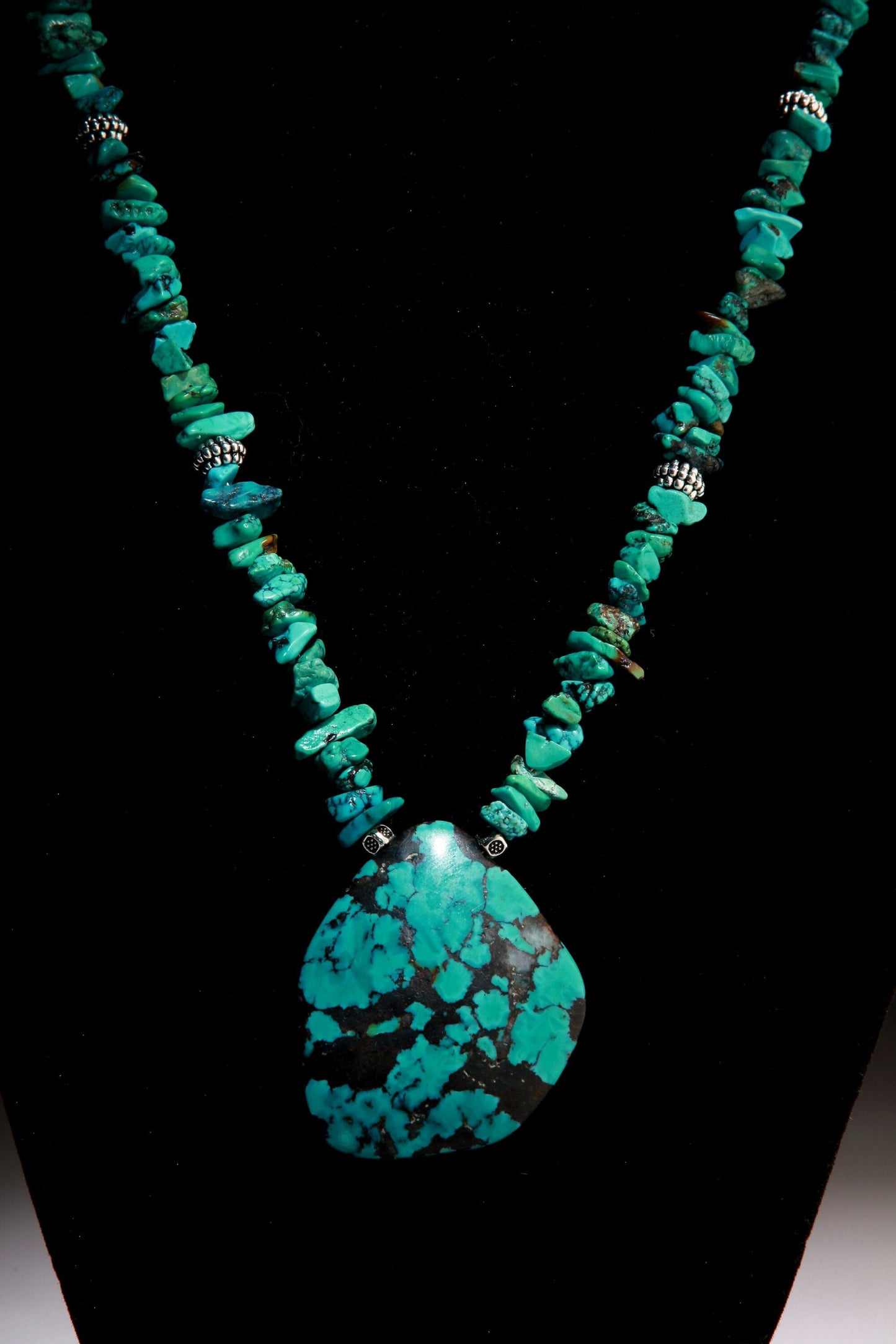 Natural AAA Tibetan Turquoise Spiderweb stunning Matrix Raw and Triangular 42mm Pendant with Fancy Lobster Clasp, 22.5" Necklace