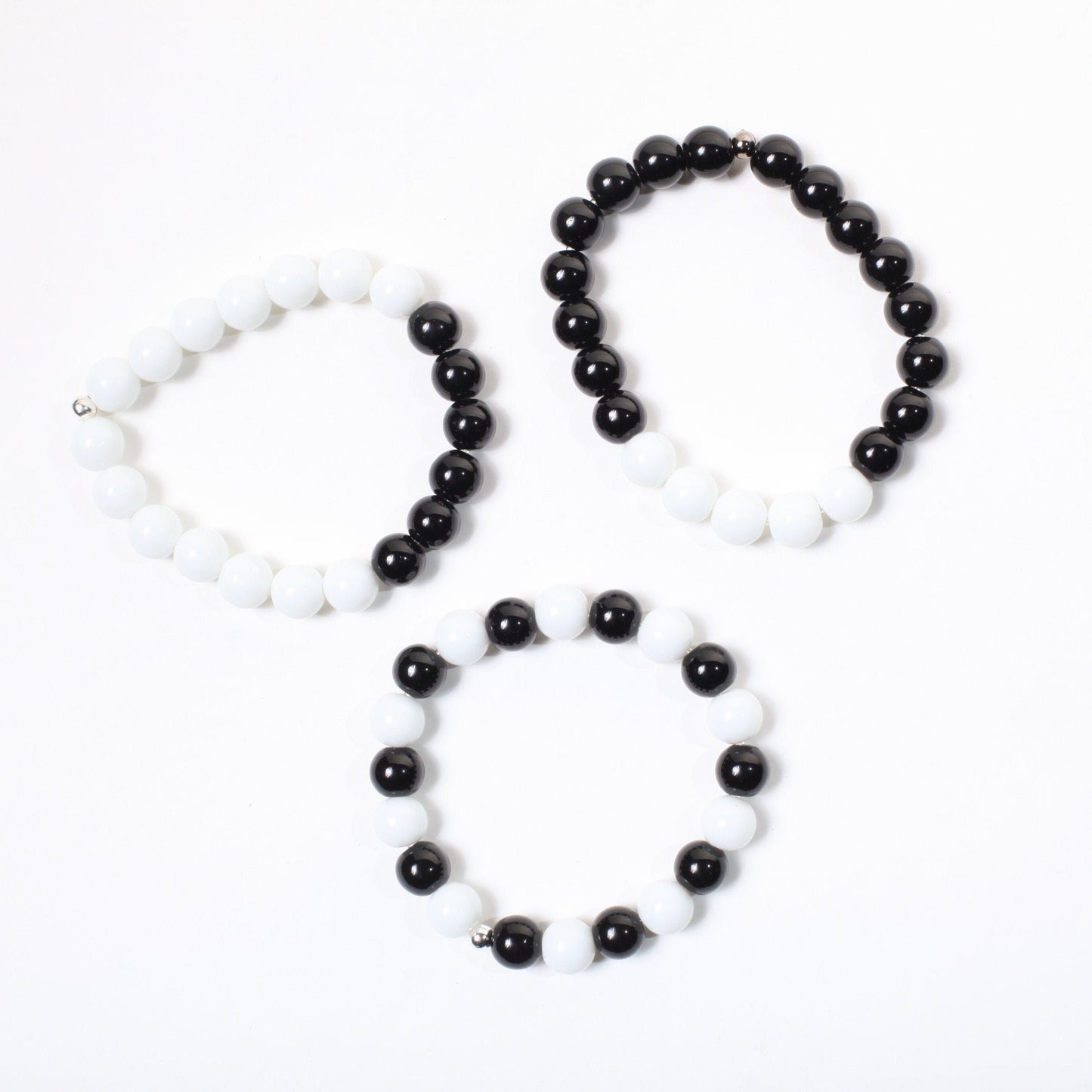 Black Onyx, White Jade Stretchy Bracelet 6" to 9" Healing Gemstone, Healing Crystal, Protection, Yoga Bracelet