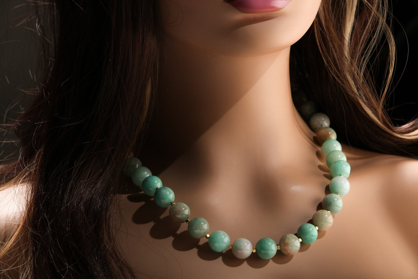Natural Multi Amazonite AAA quality large smooth Round 14mm Gemstone bead 20" Necklace with 2" Extension, Beautiful Gift For Her.