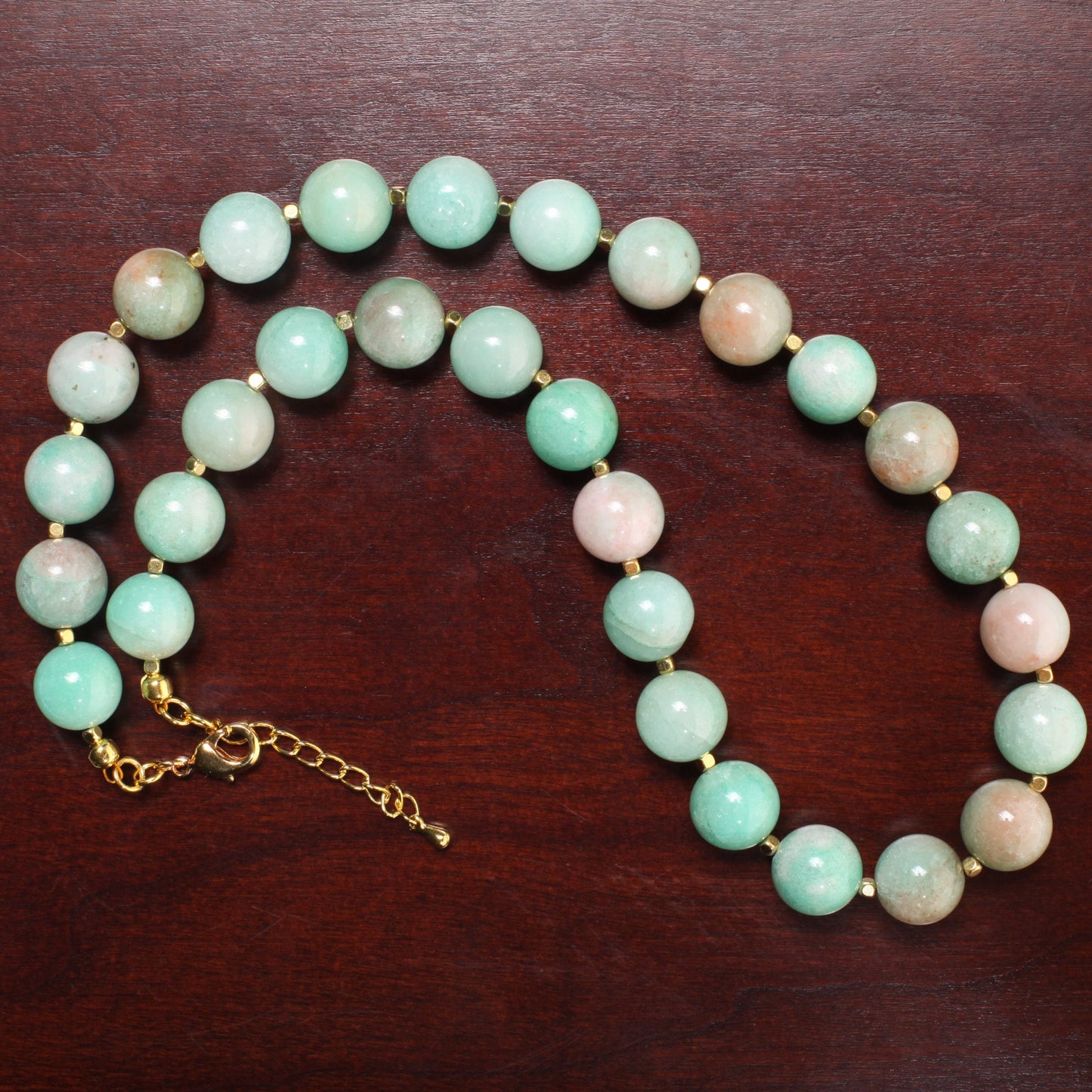 Natural Multi Amazonite AAA quality large smooth Round 14mm Gemstone bead 20" Necklace with 2" Extension, Beautiful Gift For Her.