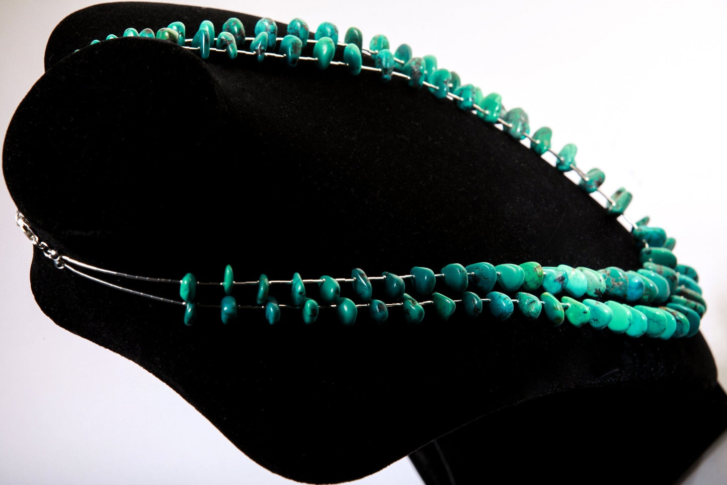 Natural Tibetan Turquoise Teardrop Necklace with 925 Sterling Silver Clasp and Liquid Silver 27" Double Layer Navajo Fetish Necklace