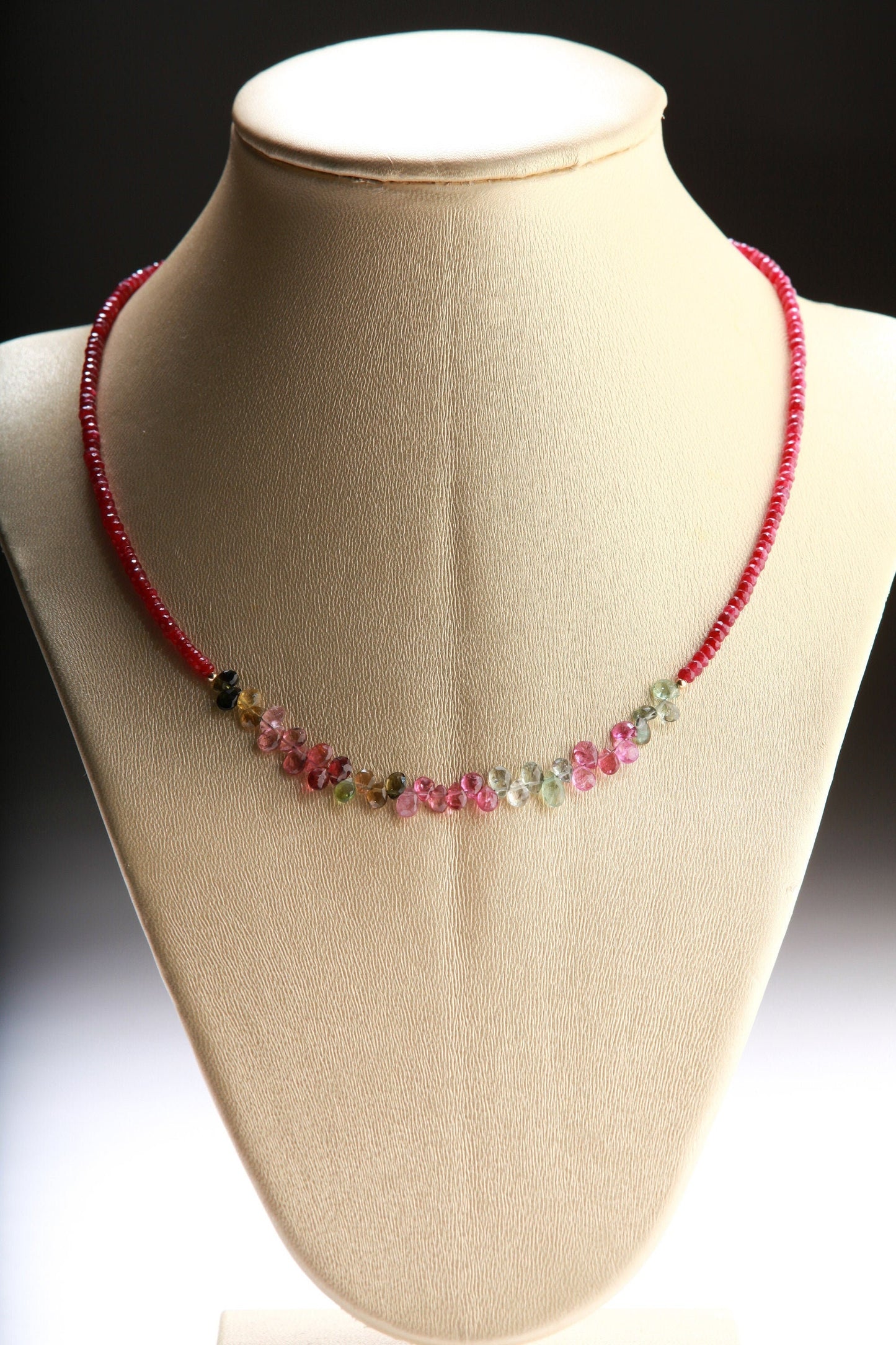Natural AAA Tourmaline Briolette Teardrop with Faceted Genuine Ruby in 14K Gold Filled 16"-24" Necklace, precious Gift For Her,