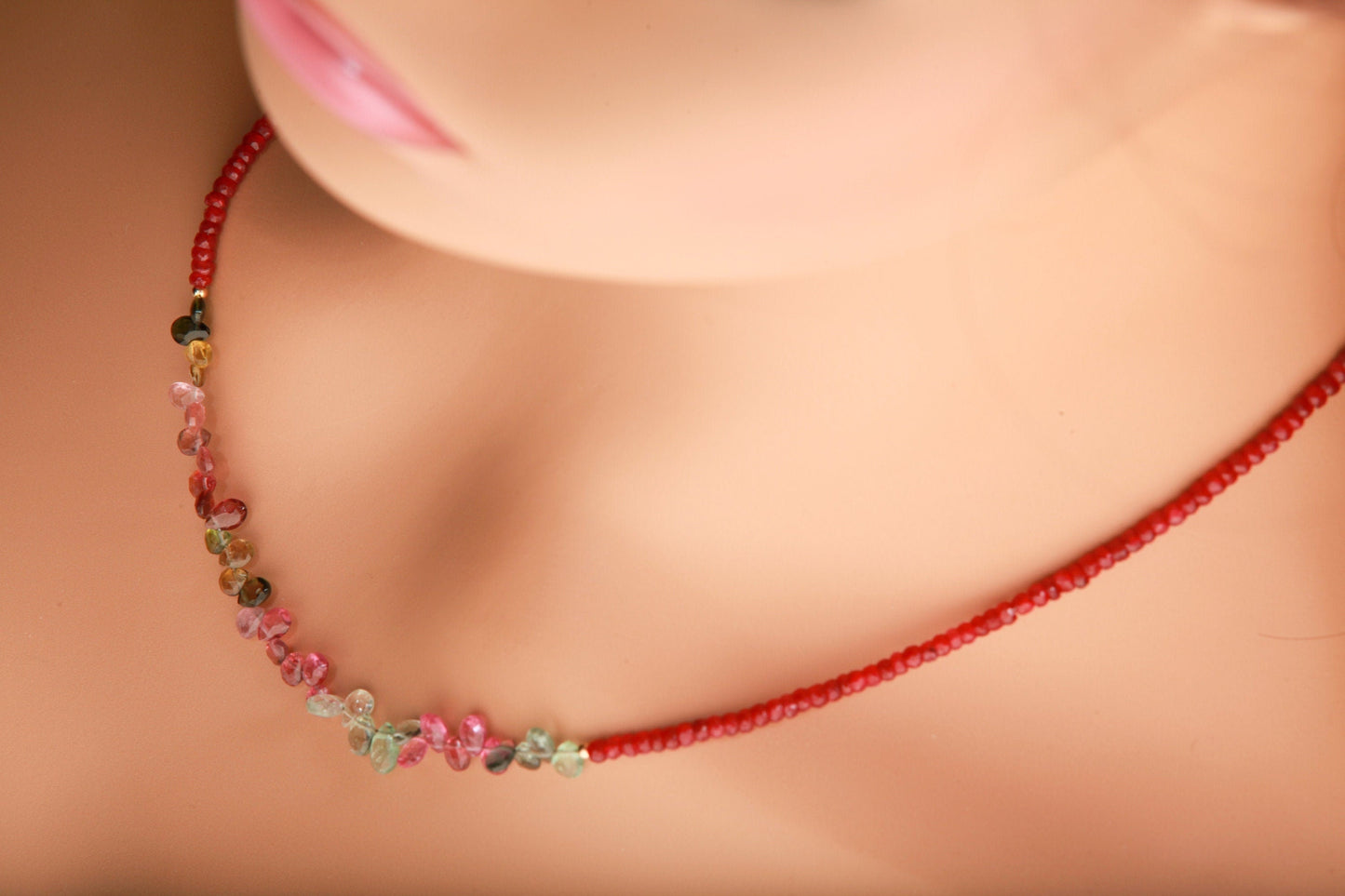 Natural AAA Tourmaline Briolette Teardrop with Faceted Genuine Ruby in 14K Gold Filled 16"-24" Necklace, precious Gift For Her,