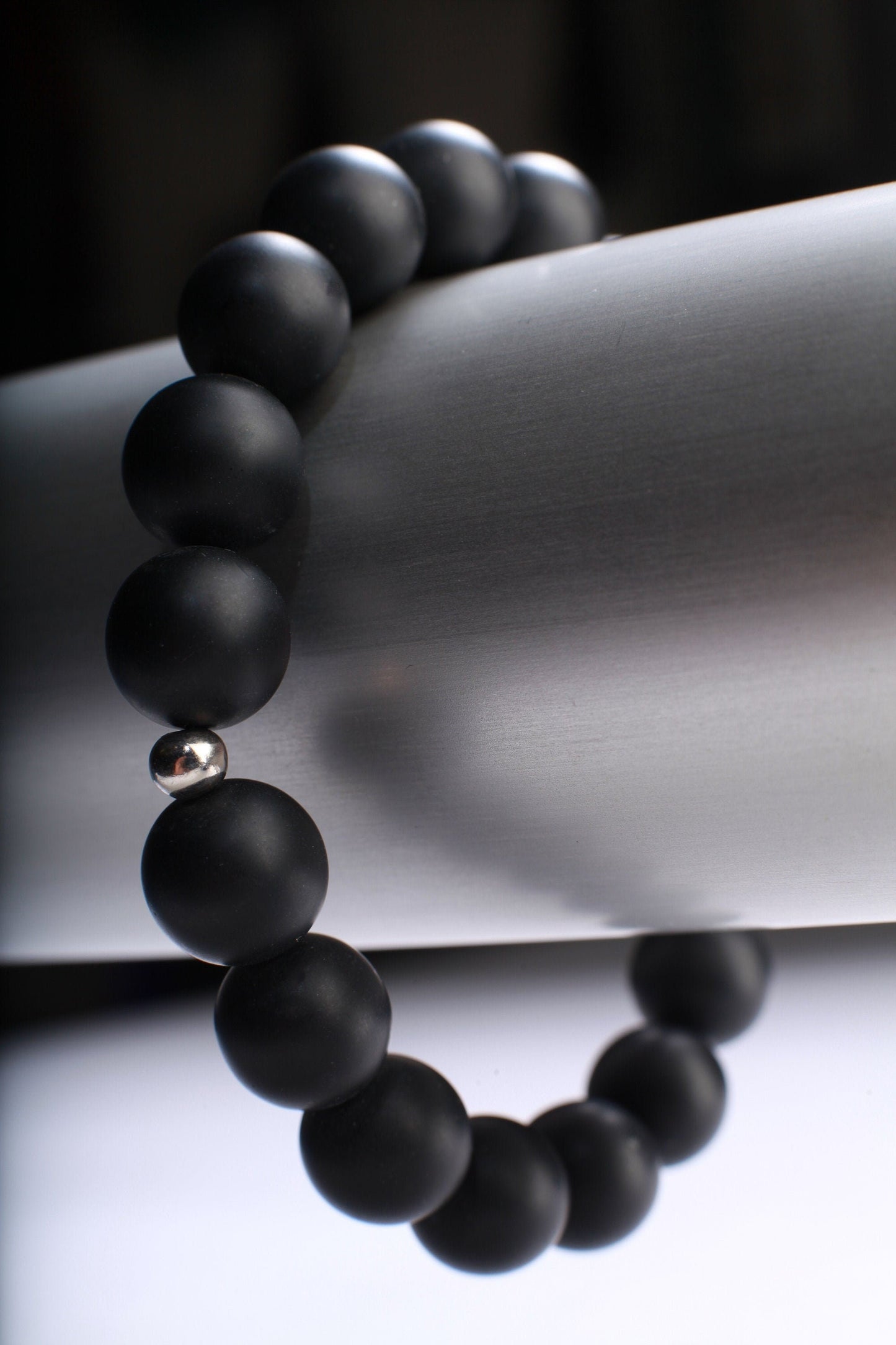 Matte Black Onyx 10mm round Natural Gemstone, Healing, Yoga, protection Crystal Chakra Stretch Bracelet 8"