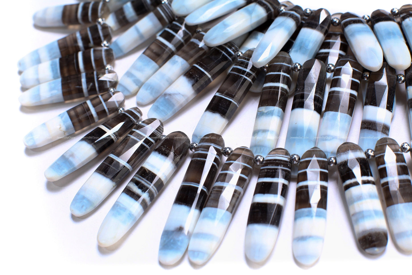 Natural Bio Opal, Peruvian Blue Oregon Boulder Opal Faceted Stick shape Graduated 9x23- 9x40mm Jewelry Making rare Beads ,8" strand 21 pcs