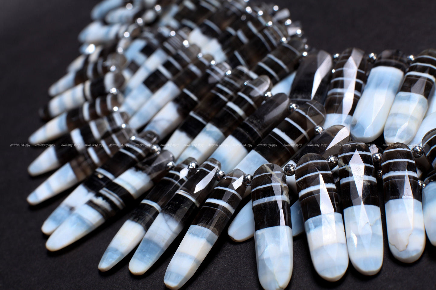 Natural Bio Opal, Peruvian Blue Oregon Boulder Opal Faceted Stick shape Graduated 9x23- 9x40mm Jewelry Making rare Beads ,8" strand 21 pcs
