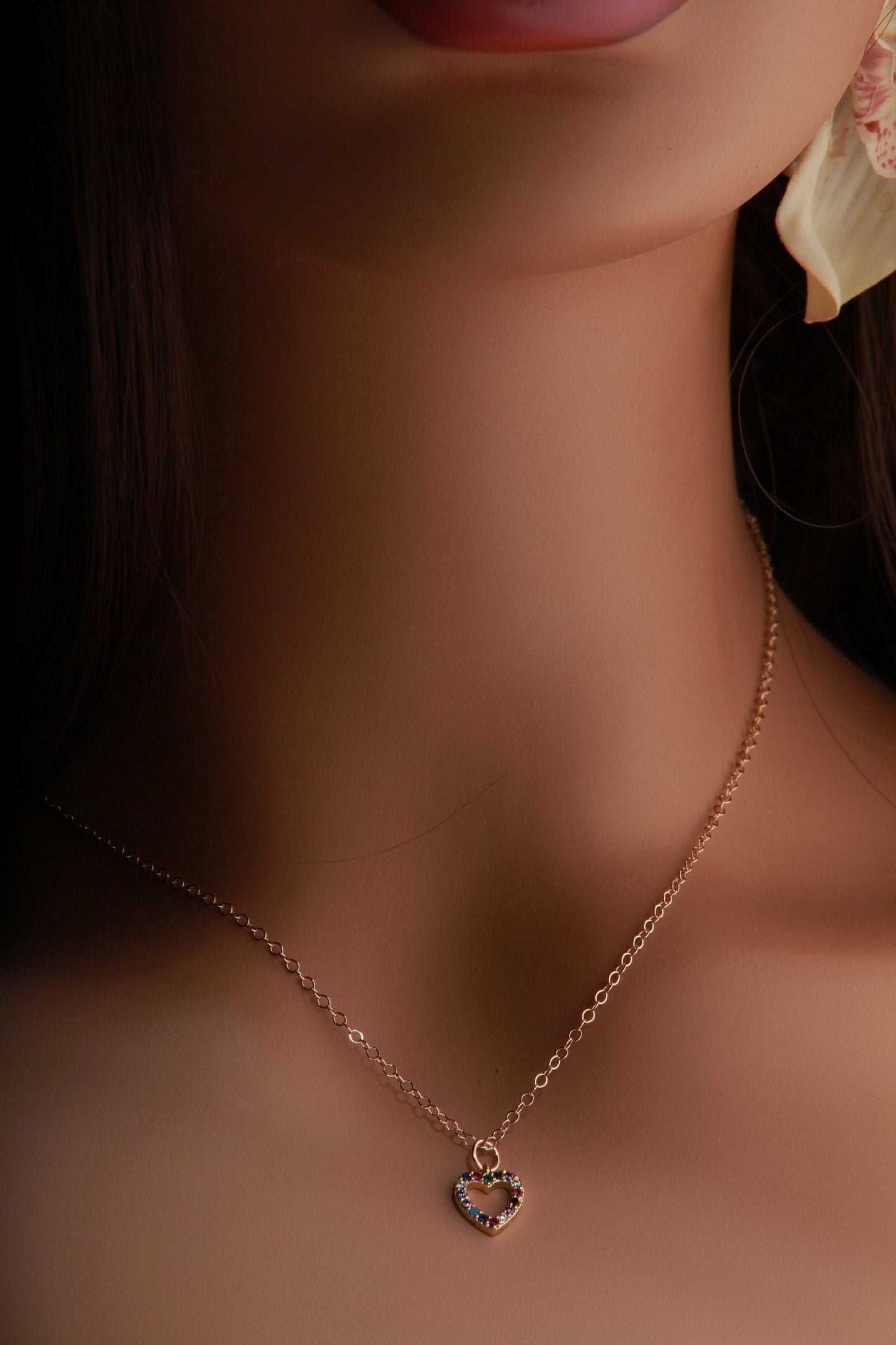 Cubic Zirconia Micro Pave Diamond Style Pendant with 14K Gold Filled Layering Necklace in 16",18",20" and 24" Choice of Heart or Moon