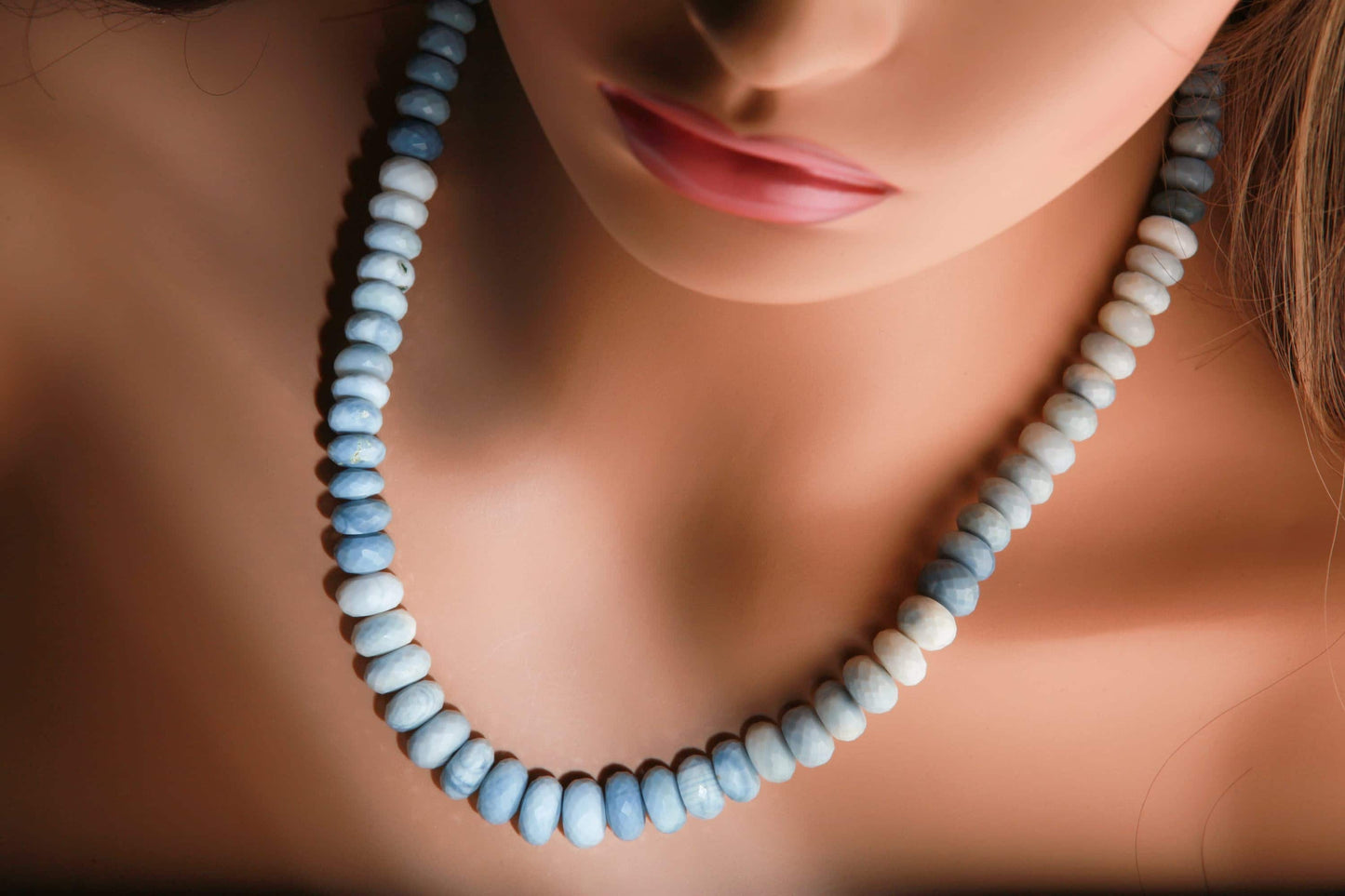 Genuine Blue Peruvian Opal , Blue Andean Opal, boulder opal 18" Faceted Graduated large 7-11.5mm roundel Necklace with 2" Ext