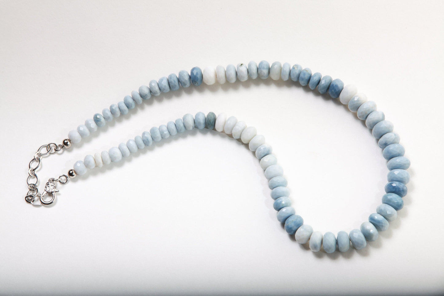 Genuine Blue Peruvian Opal , Blue Andean Opal, boulder opal 18" Faceted Graduated large 7-11.5mm roundel Necklace with 2" Ext