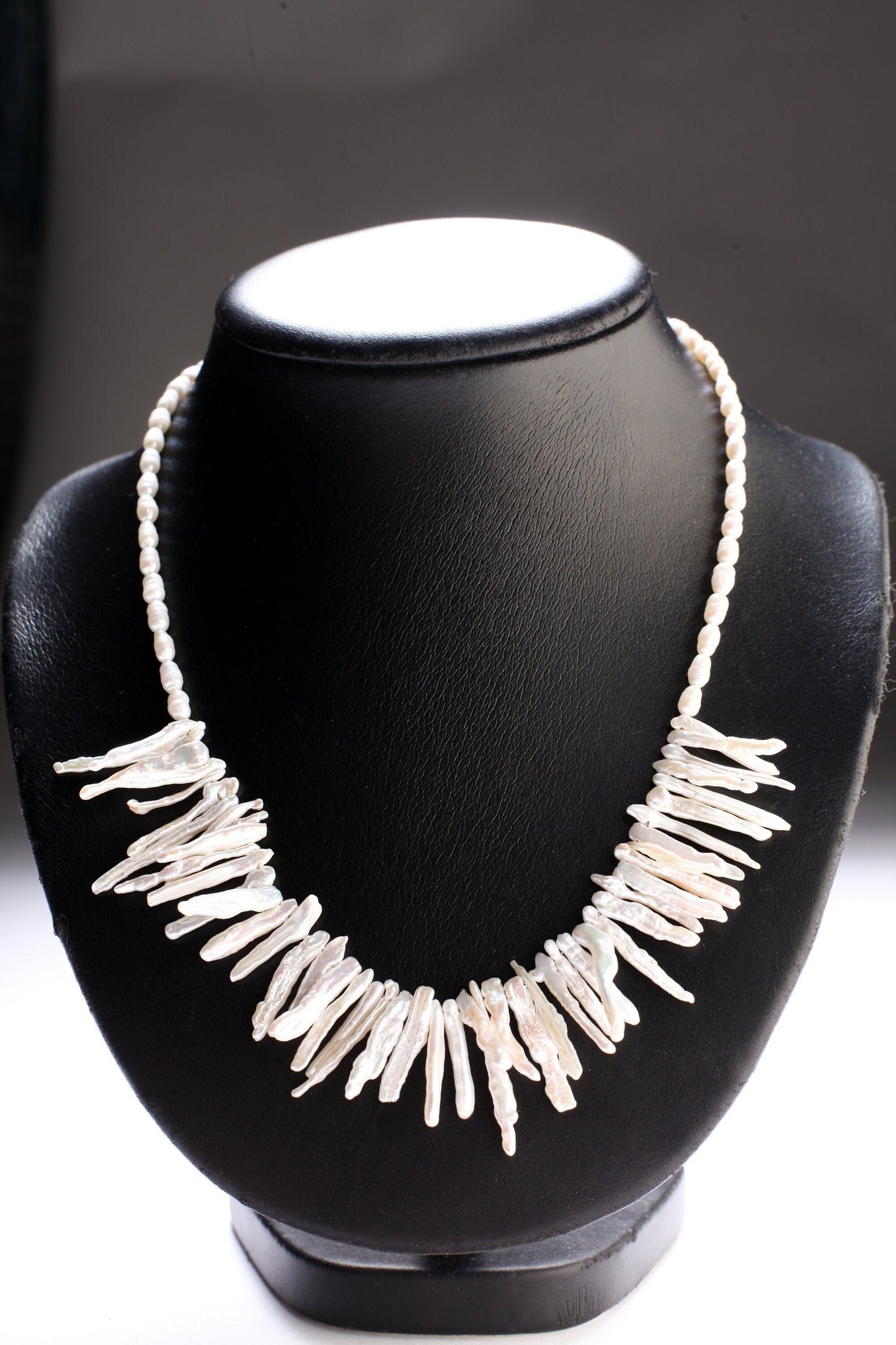 Natural Japanese Fresh Water Biwa Stick Pearl and Potato Pearl Necklace in 925 Sterling Silver Lobster Clasp,pic shown 19" with 2" Extension