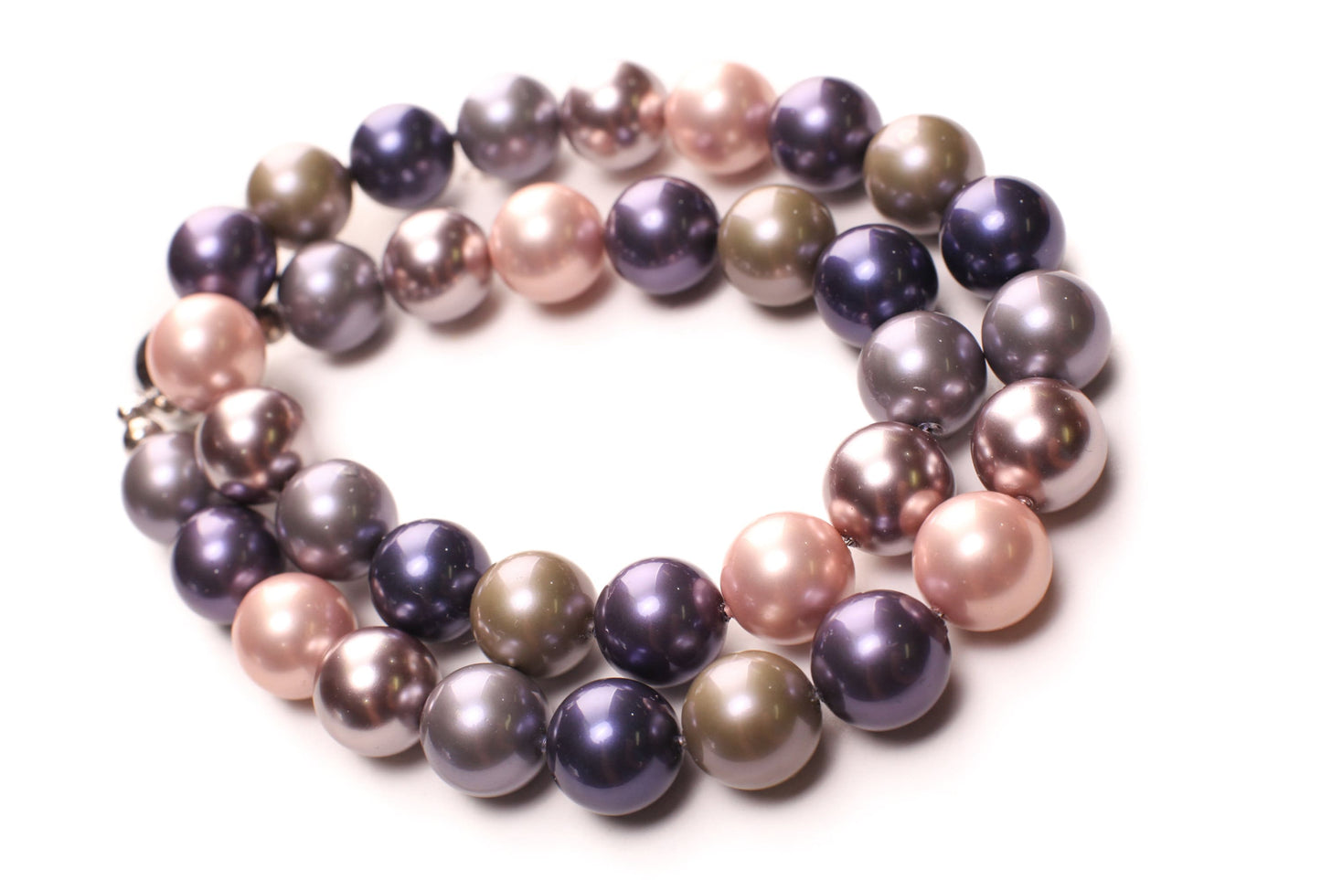 Tri color pink purple 12mm Multi South Seashell Pearl Necklace, Bridal ,Evening wear, party, Elegant gift